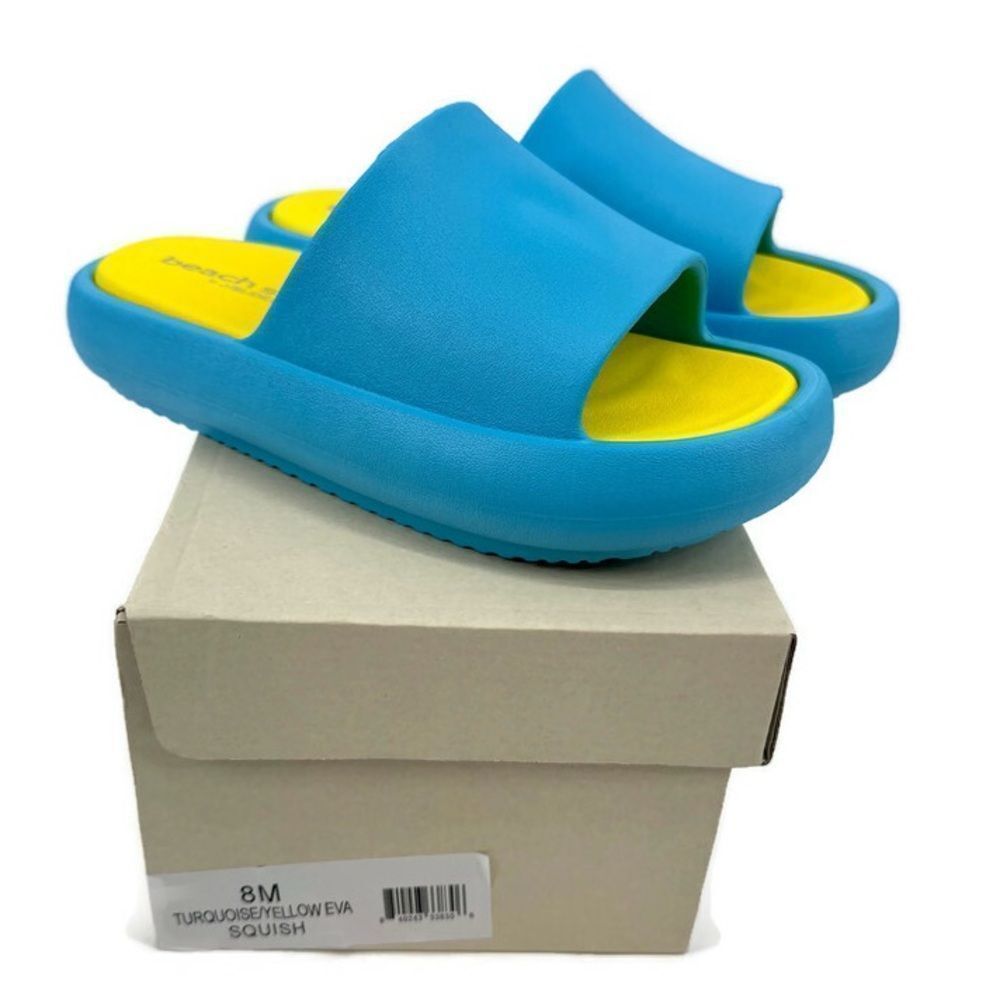 Beach‎ Slides By J Slides Turquoise and Yellow Size 8 New in box
